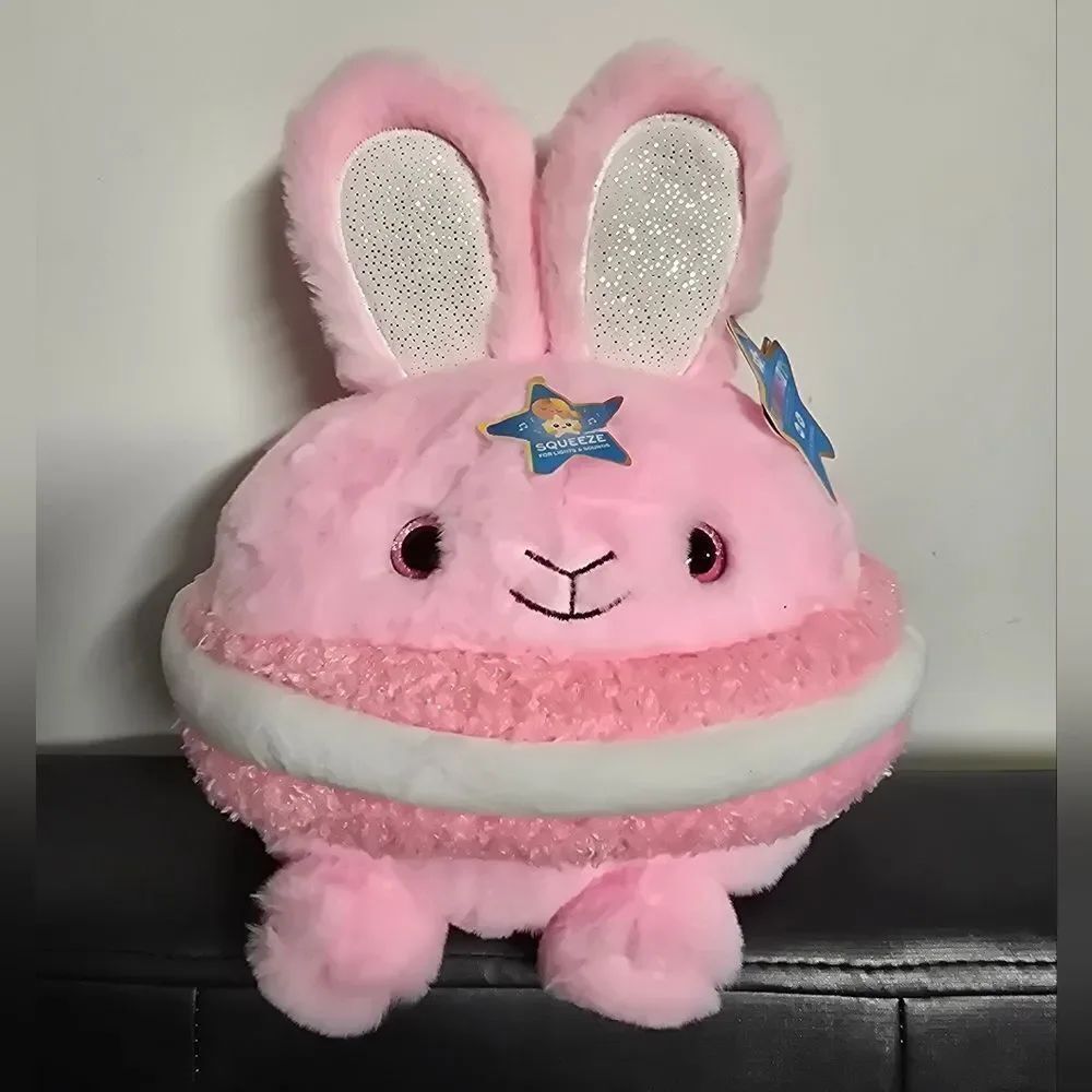 FAO Schwarz 10" Glow Brights Pink Easter Bunny Plush Sound And Lights NEW
